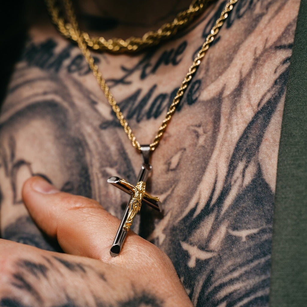 Gold crucifix on sale chain mens