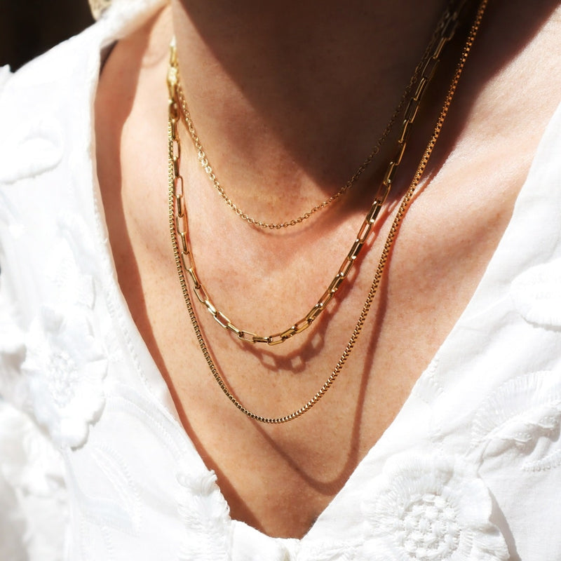 Cable, Paperclip & Box Layered Necklace Set Gold - VIRAGE London