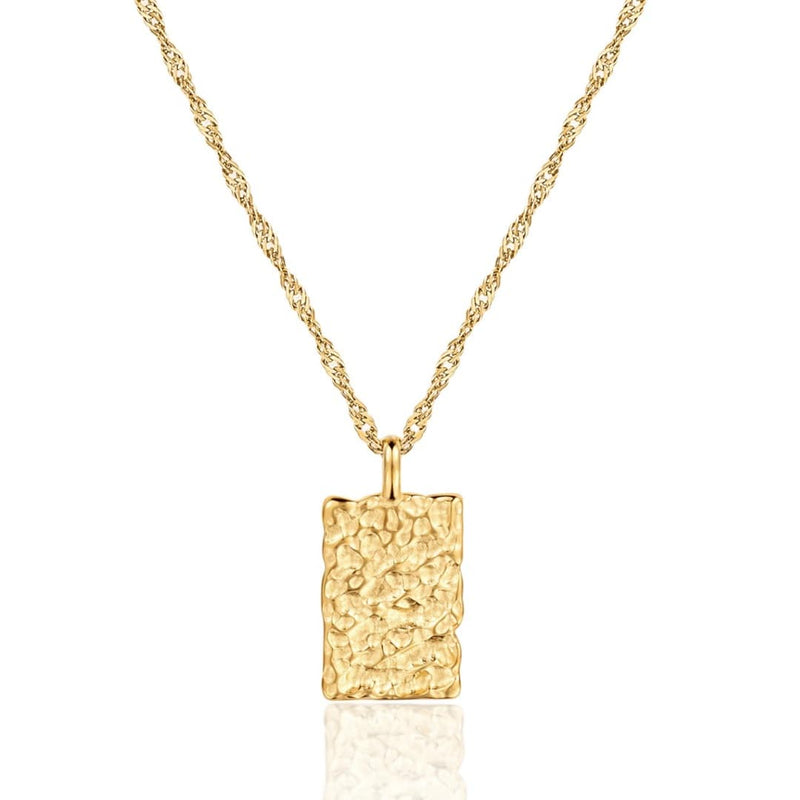 Hammered Rectangle Pendant Necklace Gold - VIRAGE London