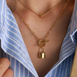 Lock Pendant Layered Necklace Set Gold - VIRAGE London