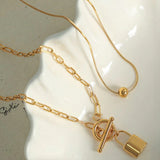 Lock Pendant Layered Necklace Set Gold - VIRAGE London