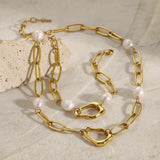 Molten Pearl & Paperclip Necklace Gold - VIRAGE London