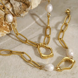 Molten Pearl & Paperclip Necklace Gold - VIRAGE London