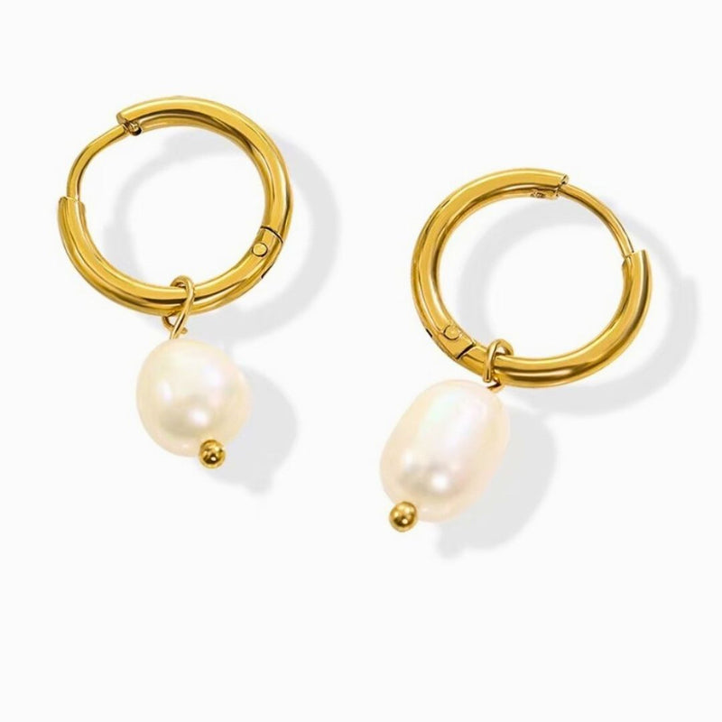 Pearl Hoop Earrings Gold - VIRAGE London