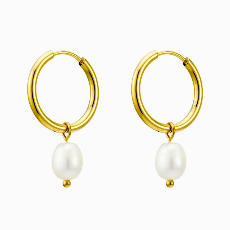 Pearl Hoop Earrings Gold - VIRAGE London