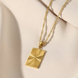 Sunburst Rectangle Pendant Necklace Gold - VIRAGE London