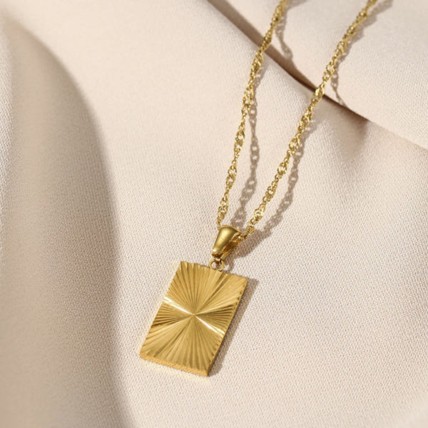 Sunburst Rectangle Pendant Necklace Gold - VIRAGE London