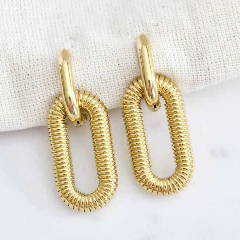 Ribbed Double Hoop Earrings Gold - VIRAGE London