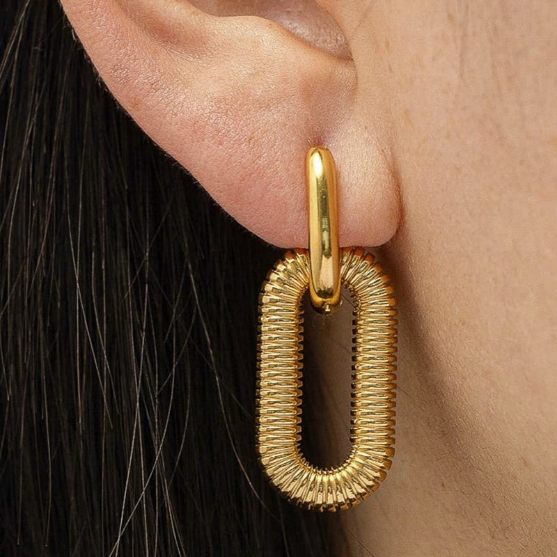 Ribbed Double Hoop Earrings Gold - VIRAGE London