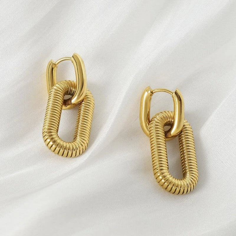 Ribbed Double Hoop Earrings Gold