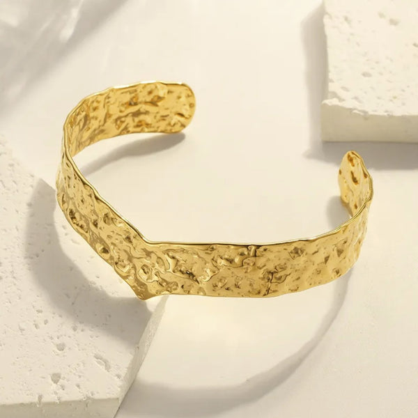 Statement Hammered Cuff Bangle Bracelet Gold - VIRAGE London