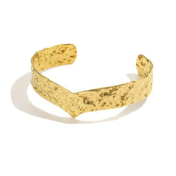 Statement Hammered Cuff Bangle Bracelet Gold - VIRAGE London