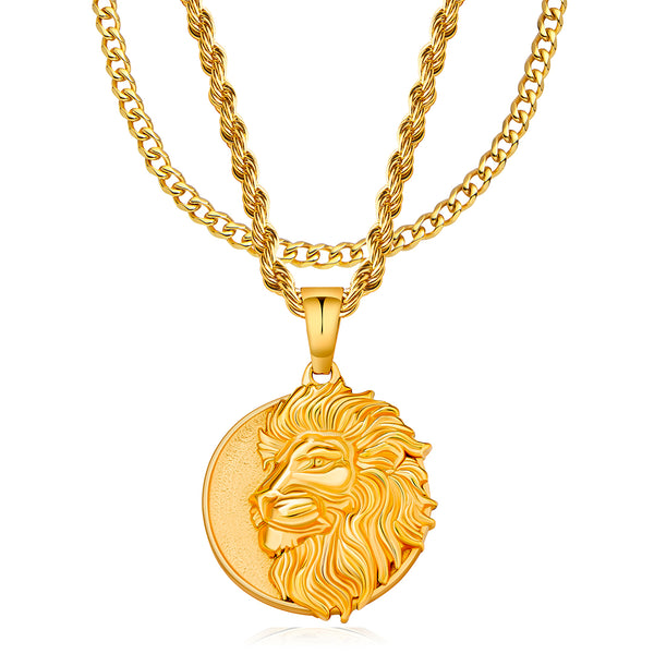 Gold Lion Pendant Limited Edition & Cuban Chain Set - VIRAGE London, 6001