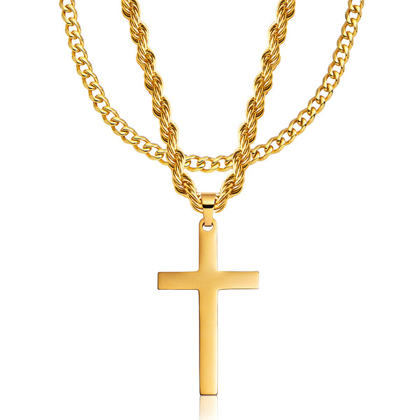 Gold Cross Pendant & Cuban Chain Set - VIRAGE London, 6501
