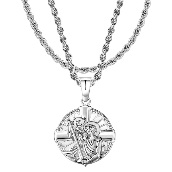 Silver St Christopher Pendant Limited Edition & Rope Chain Set - VIRAGE London, 5801