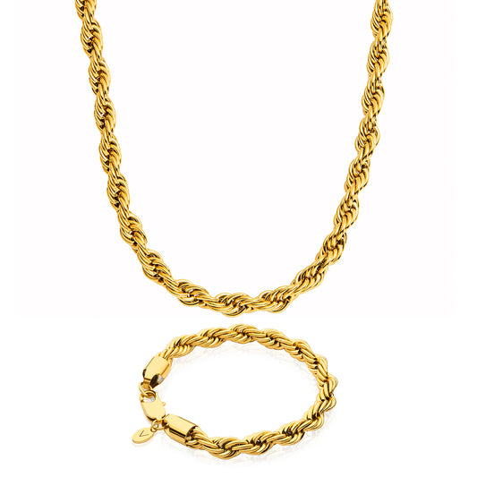 Gold Rope Chain & Bracelet Set 8mm - VIRAGE London, 70030001010825